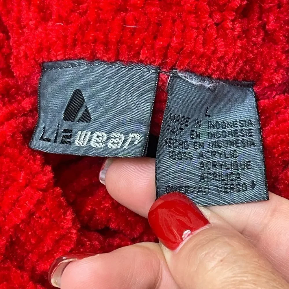Vintage Liz Wear Red Chenille Turtleneck 80s Shoulder Pads Size Large EUC